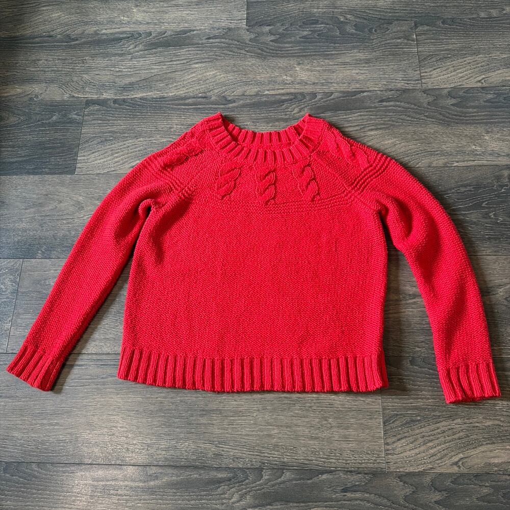 Aerie Sz. M Red Chunky Cable Knit Sweater Preppy Cozy Holiday Cotton Blend Knit